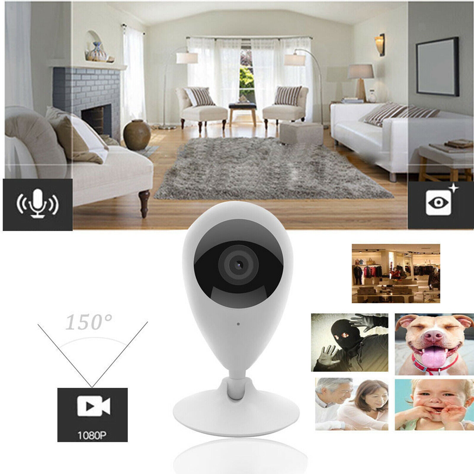 WiFi Camera 1080P Cloud IP Camera Baby Monitor Auto-Cruise CCTV Plug-UK