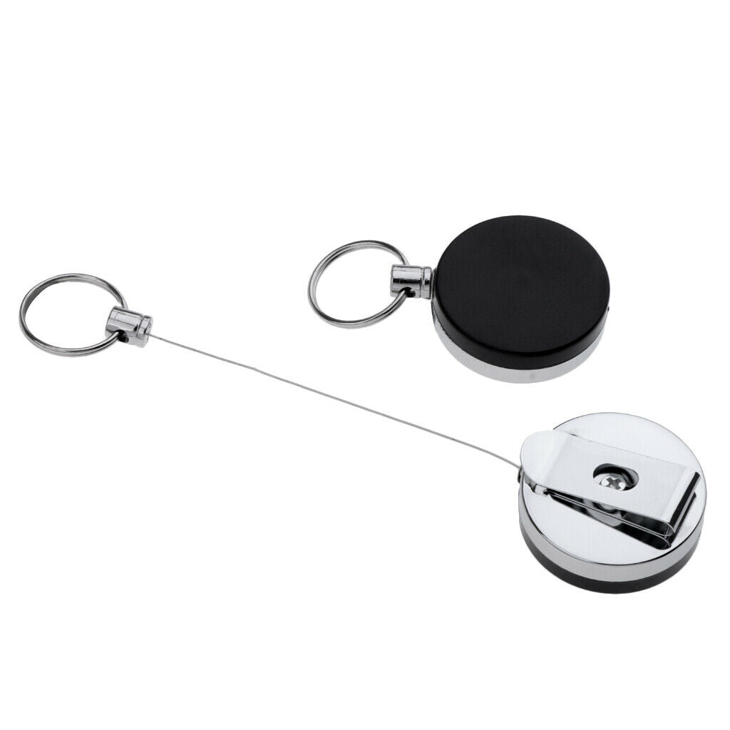 2pcs Retractable Keychain Reel Badge Holder Steel Ring with