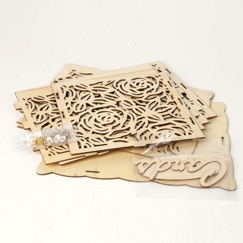 DIY Wedding Gift Rose Flower Wooden Card Money Box Case With Lock Rustic Party
