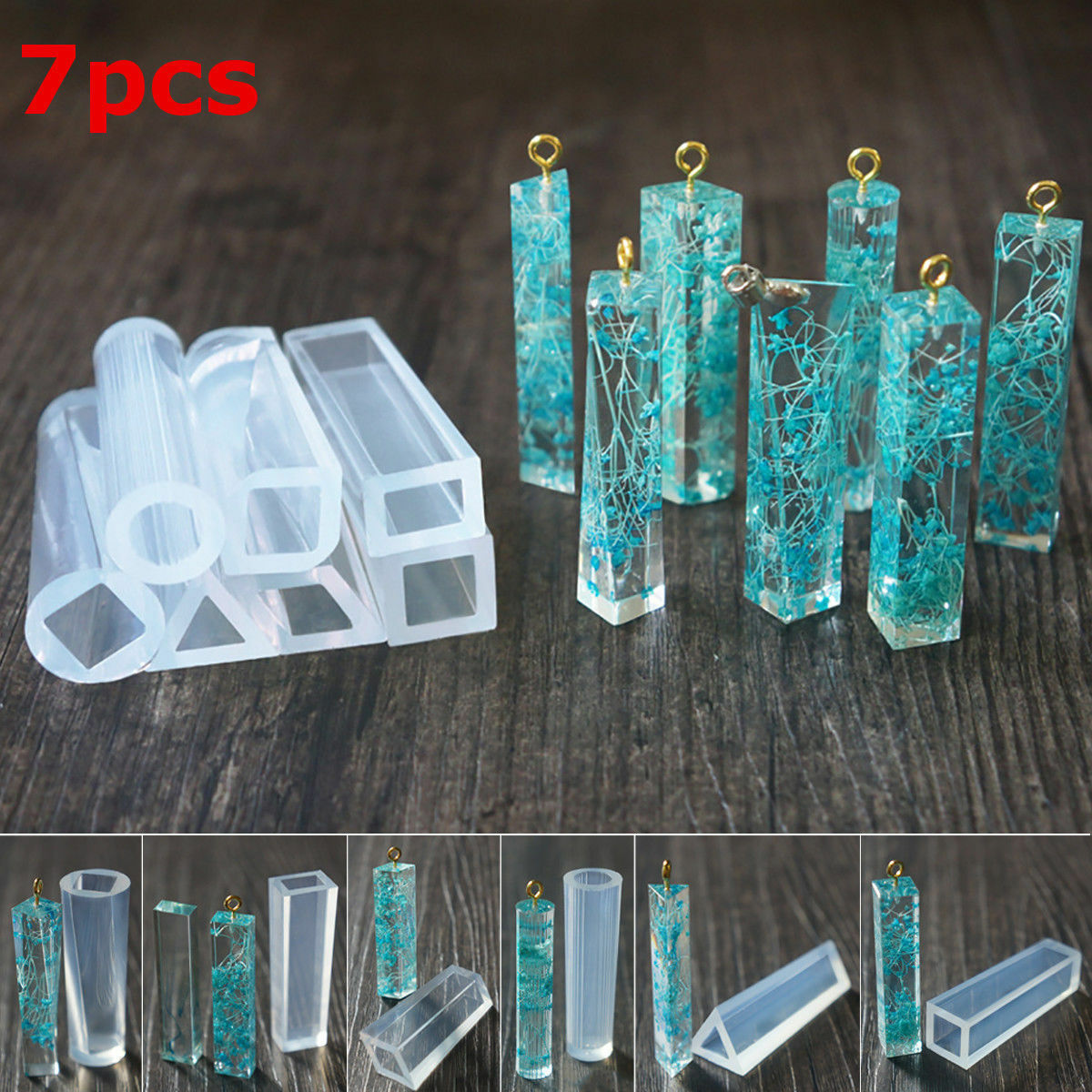 7Pcs DIY Silicone Gemme Perles Pendentif Moule RÃ©sine Making Outil Bijoux Formes