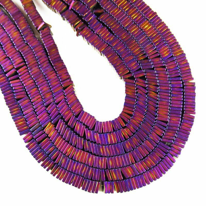 4x4x1mm Purple Frosted Hematite Square Pendant Loose Bead 15.5 " 28g A-456TS