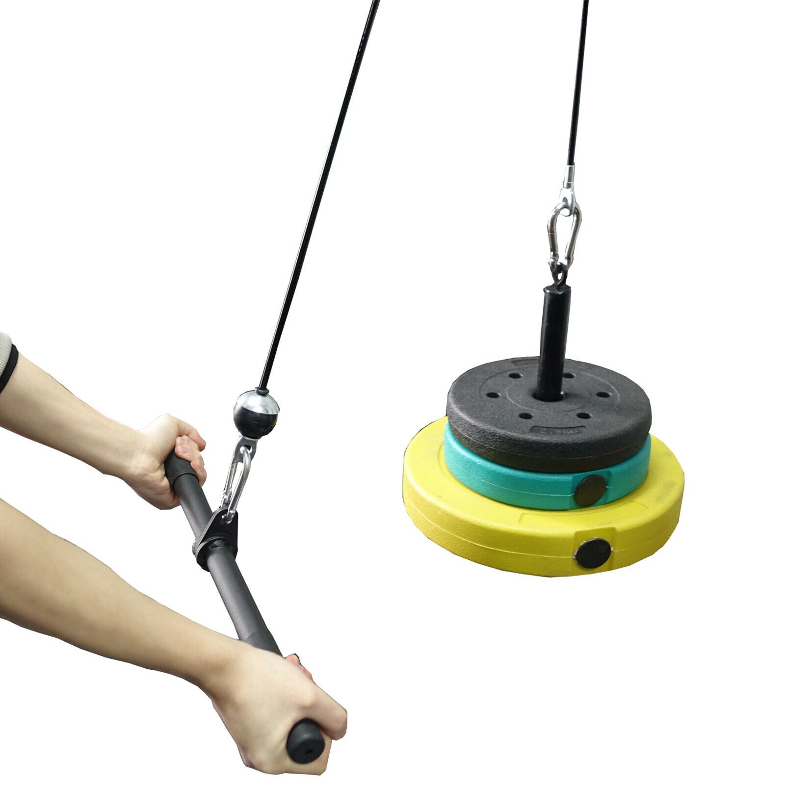 Gym Rotating Straight Bar Rowing Handle for Pulley Cable Machine Attachments