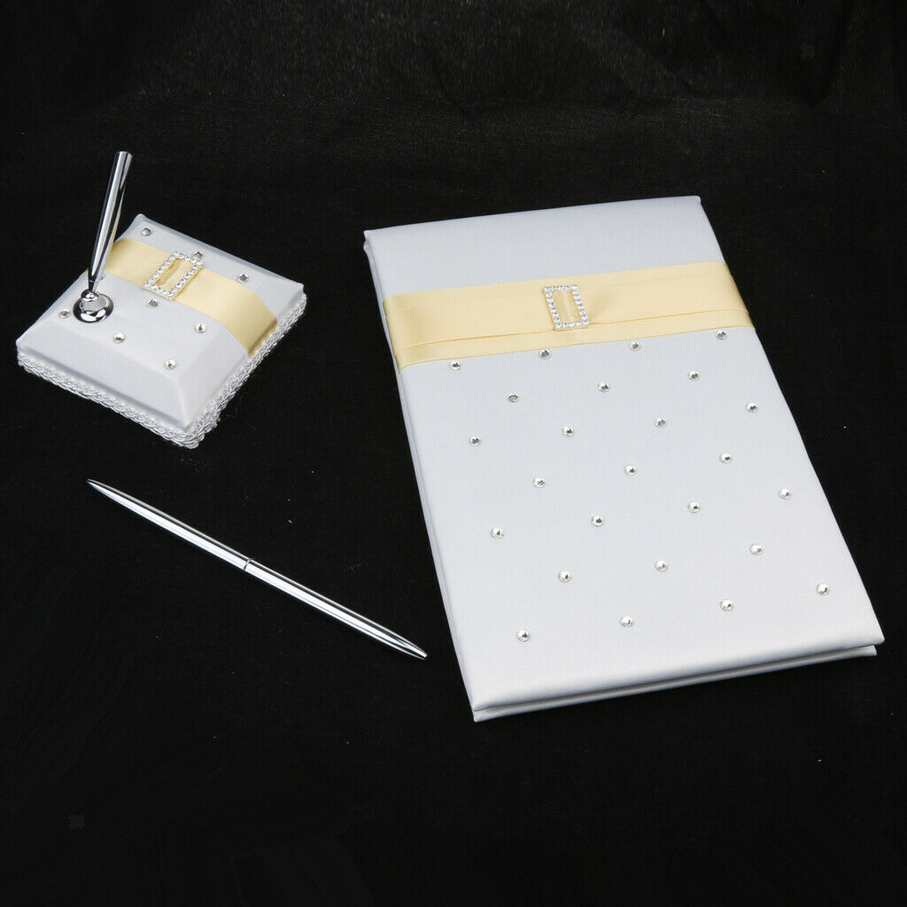Elegant Yellow Satin Wedding Guest Book And Pen Set Satin Wedding Set White