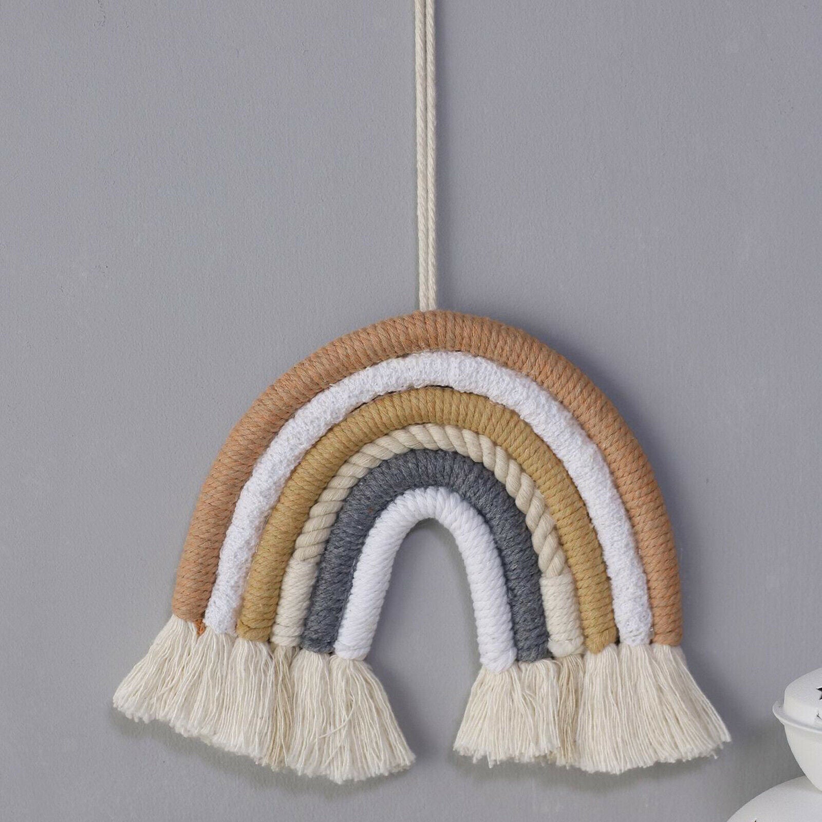 Hand Woven Rainbow Macrame Tapestry Wall Hanging Nursery Room Decor DIY Craft