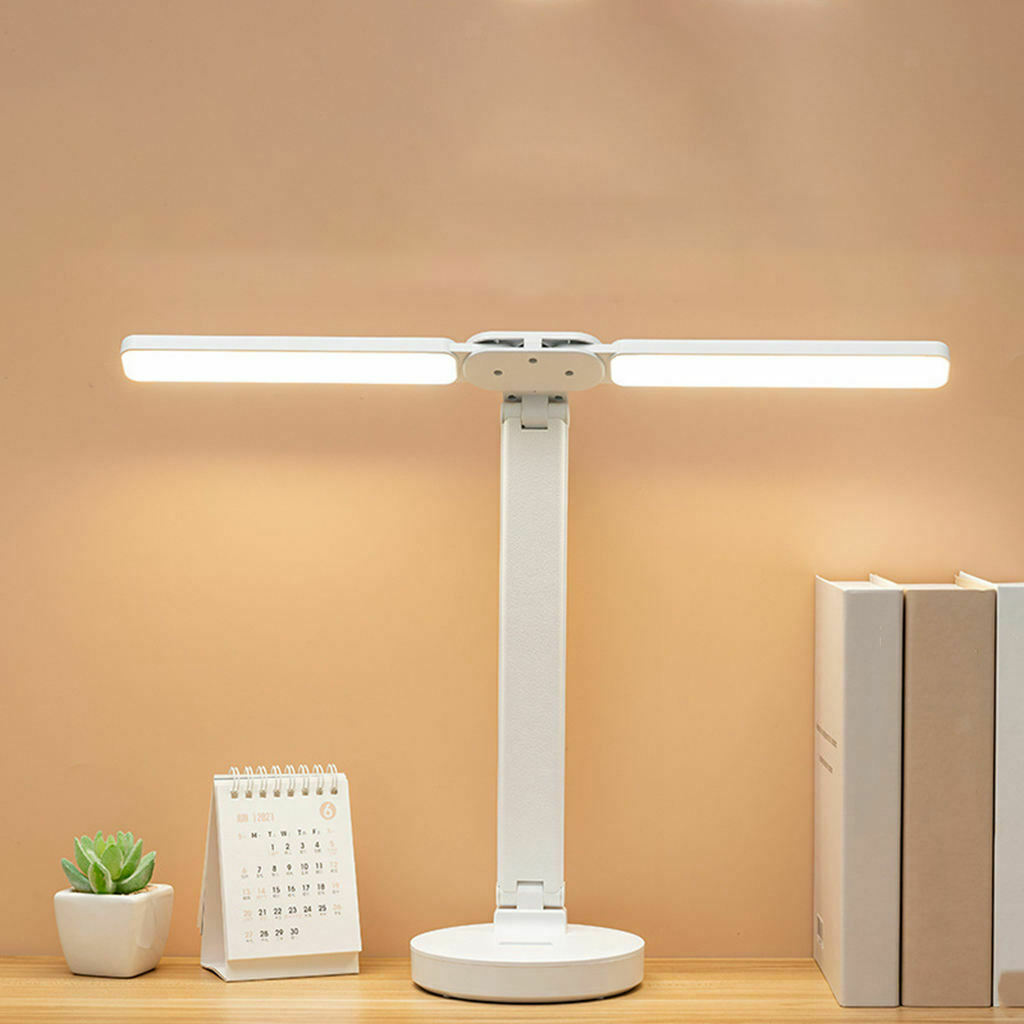USB Charging LED Desk Lamp Dual Head Adjustable Modern 3 Mode Rechargeable