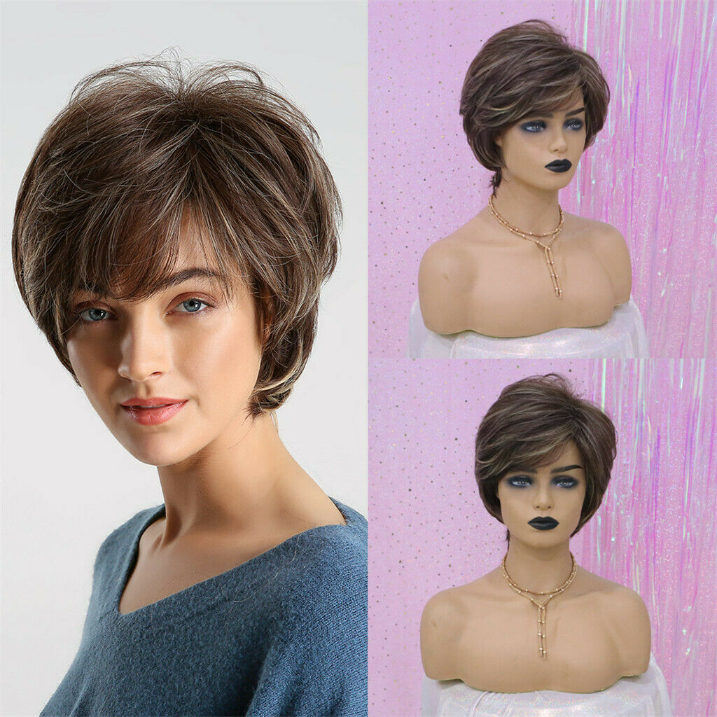 11â€ Heat Resistant Replacement Wig Mixed Brown Color Short Bob Wigs with Hair