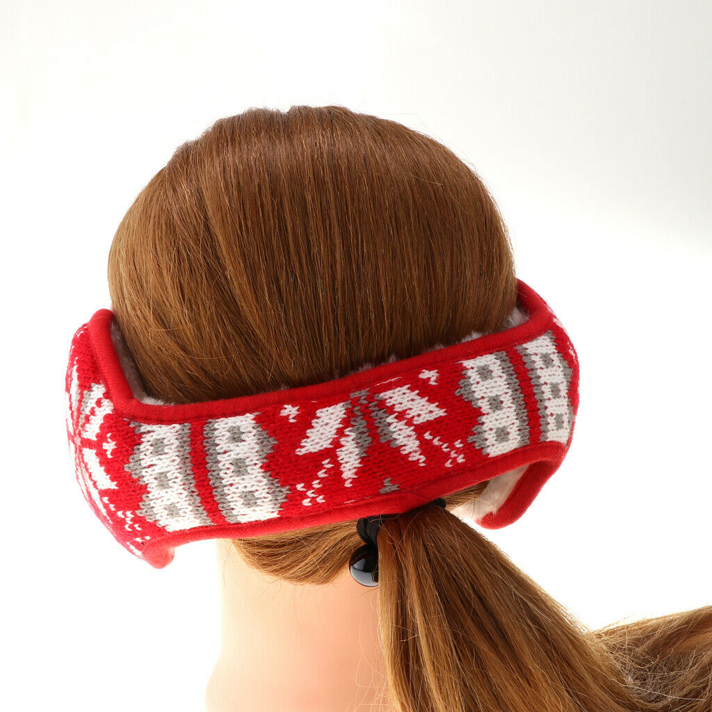 Knitted Foldable EarMuffs Fleece Lined Warm Winter Outdoor Ear Warmers Red