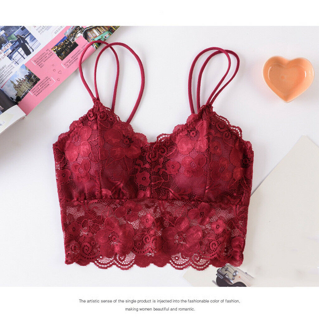 2PCS Womens Full Lace Padded Bralette Breathable Push Up Lace Bra Crop Top
