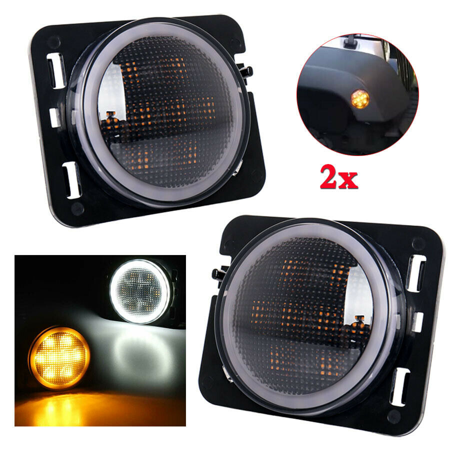 For Jeep Wrangler JK 2007-17 Front Fender Side Marker Led Light Angel Eye 2pcs