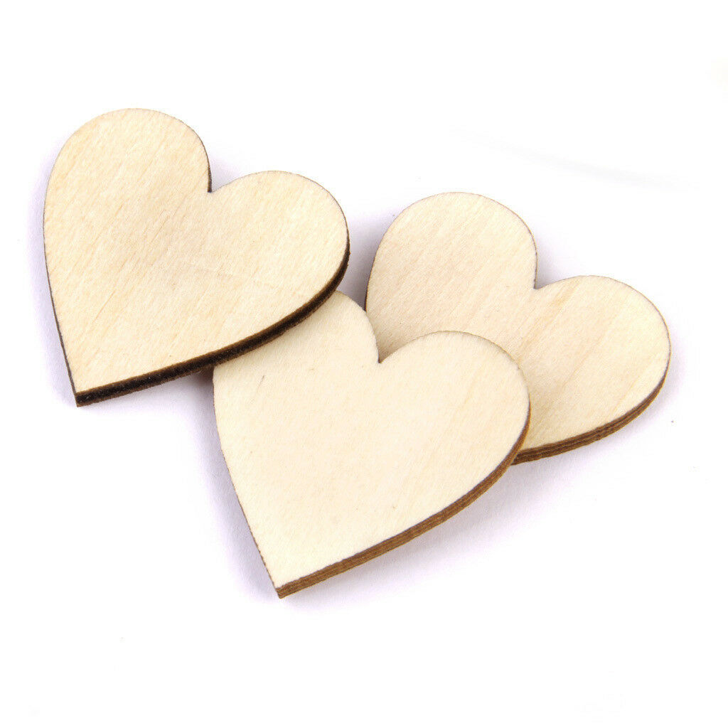 Wood Blank Love Hearts Embellishment Wedding Decor DIY Crafts 30mm 50pcs
