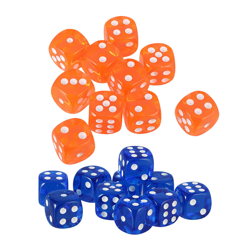 20 Pieces Acrylic Six Sided D6 Dice for TRPG Party Board Game Toys