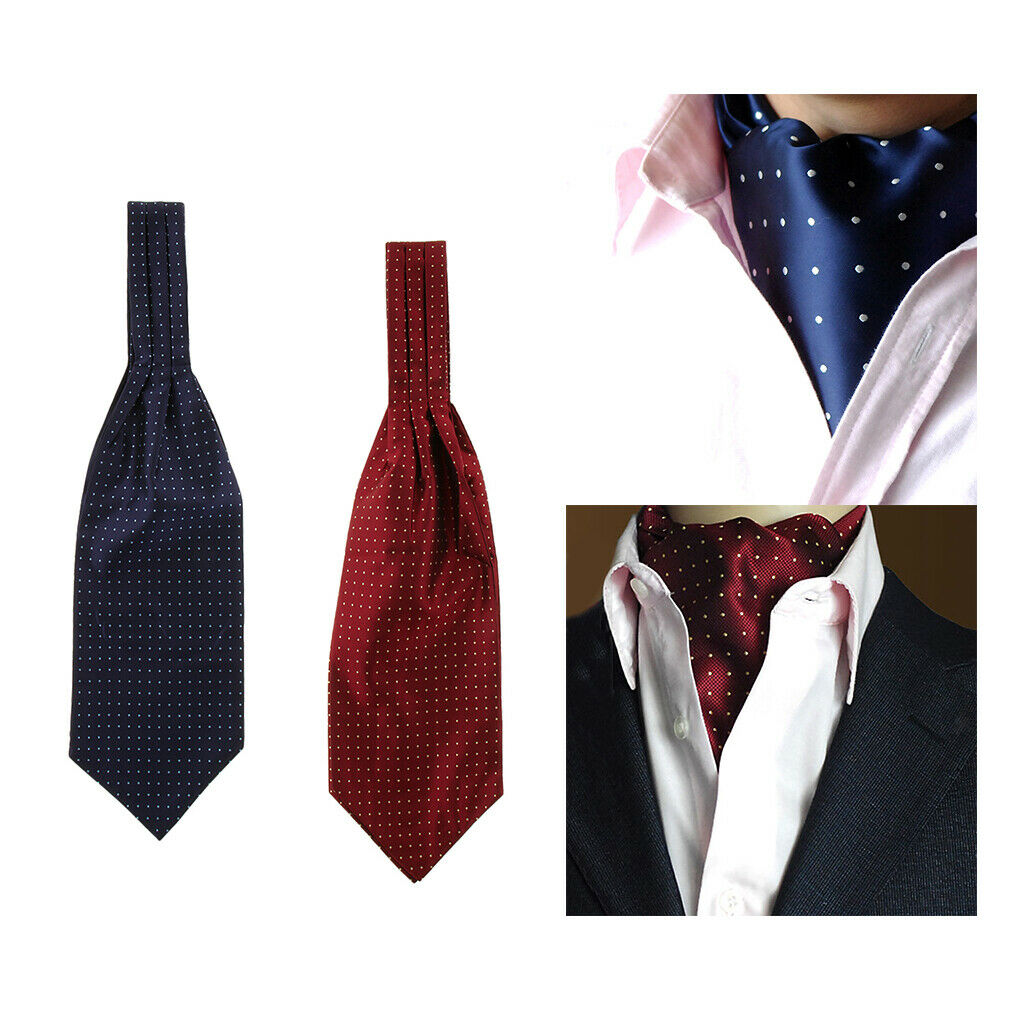2x Silk Fashion Men's Dots Cravat Ties Jacquard Woven Formal Ascot Gifts