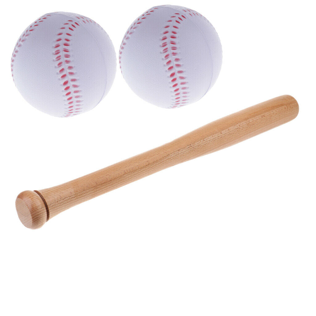 21'' Wooden Baseball Bat 2pcs PU 9cm Foam Ball for Softball Rounder Garden Play