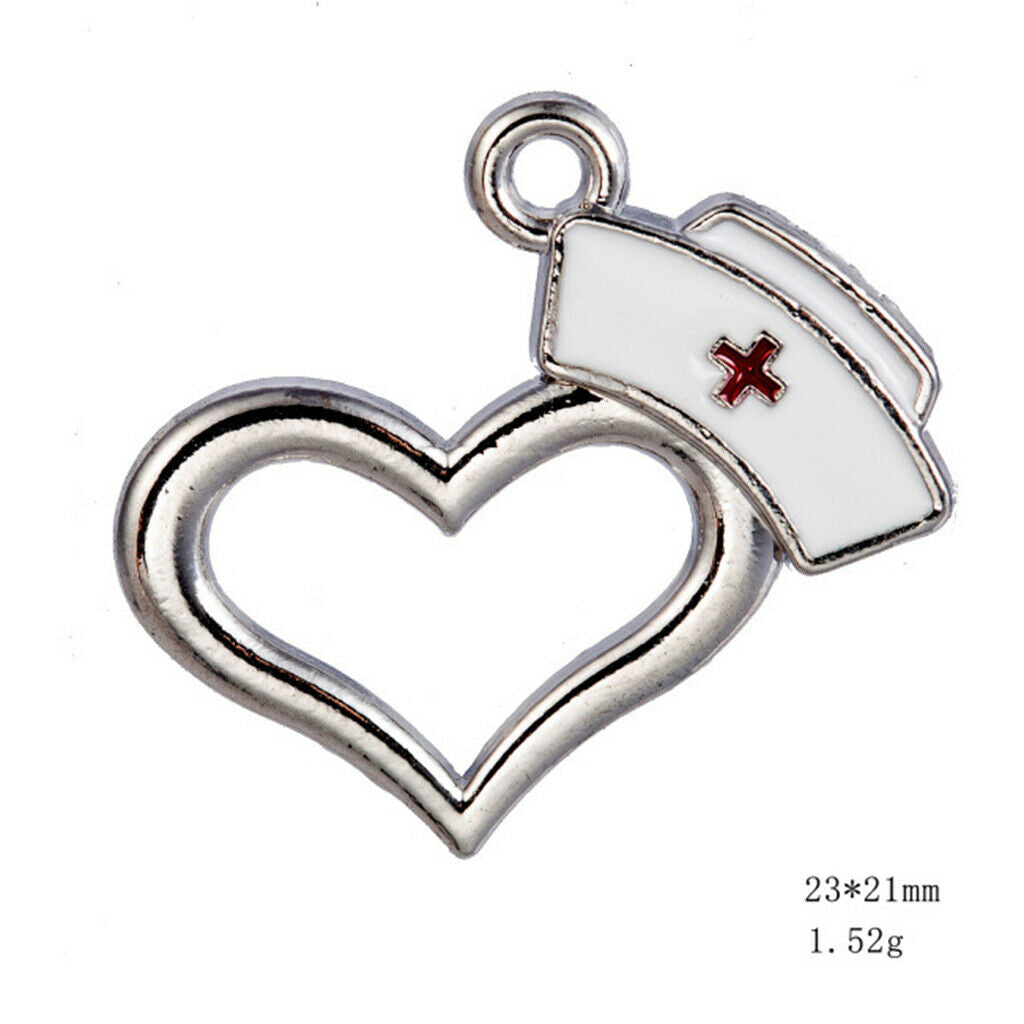 10Pcs Enamel Nurse   Charms Pendants Heart for DIY Necklace Jewelry Making