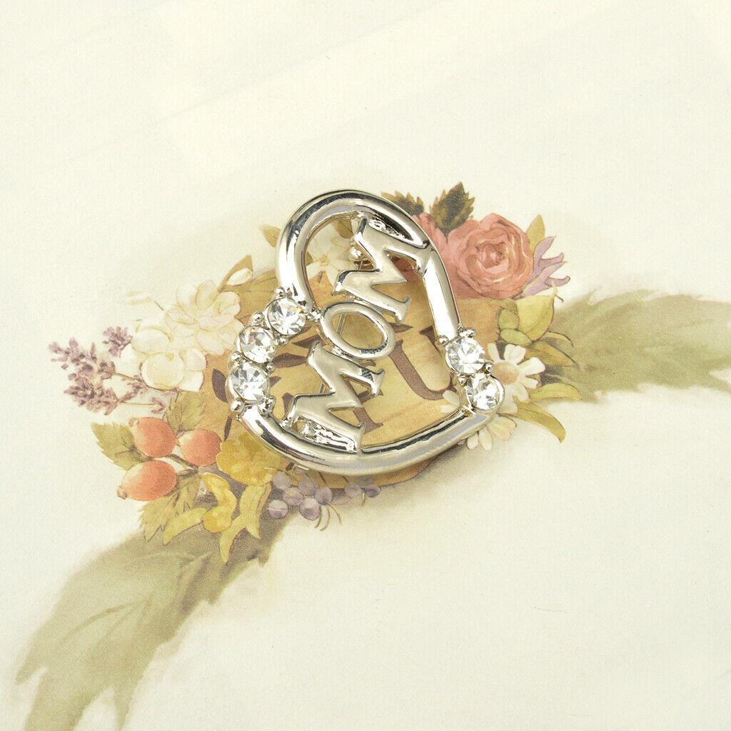 Love Heart Crystal Brooch Pin Mother's Day Birthday Gift for MOM GRANDMA