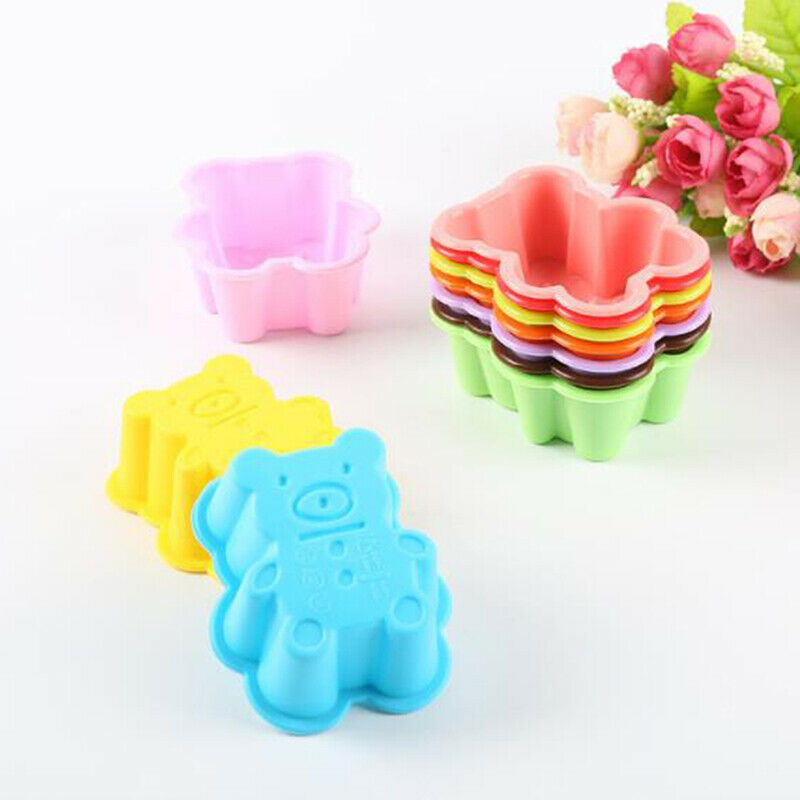 4PCS Cute Bear Silicone Cookies Molde Cake Mold Muffin Cup Kitchen Bakeware T DD