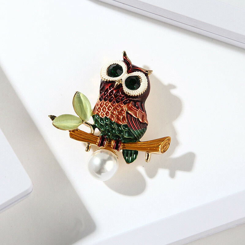 Enamel Crystal Rhinestone Owl Animal Collar Brooch Pins Women Jewelry Gif.$l FG