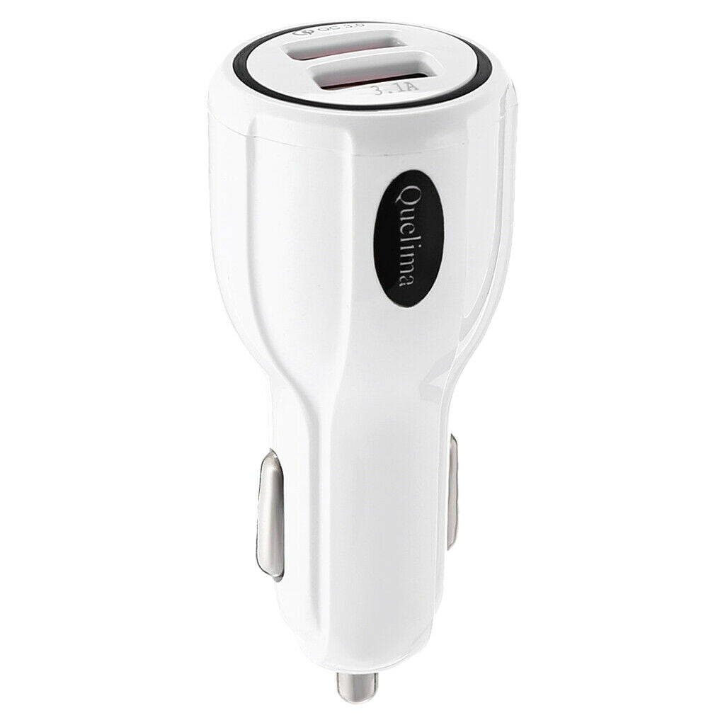 White 2 Dual Port USB Fast Car Charger Quick Charge 3.0 for Phone