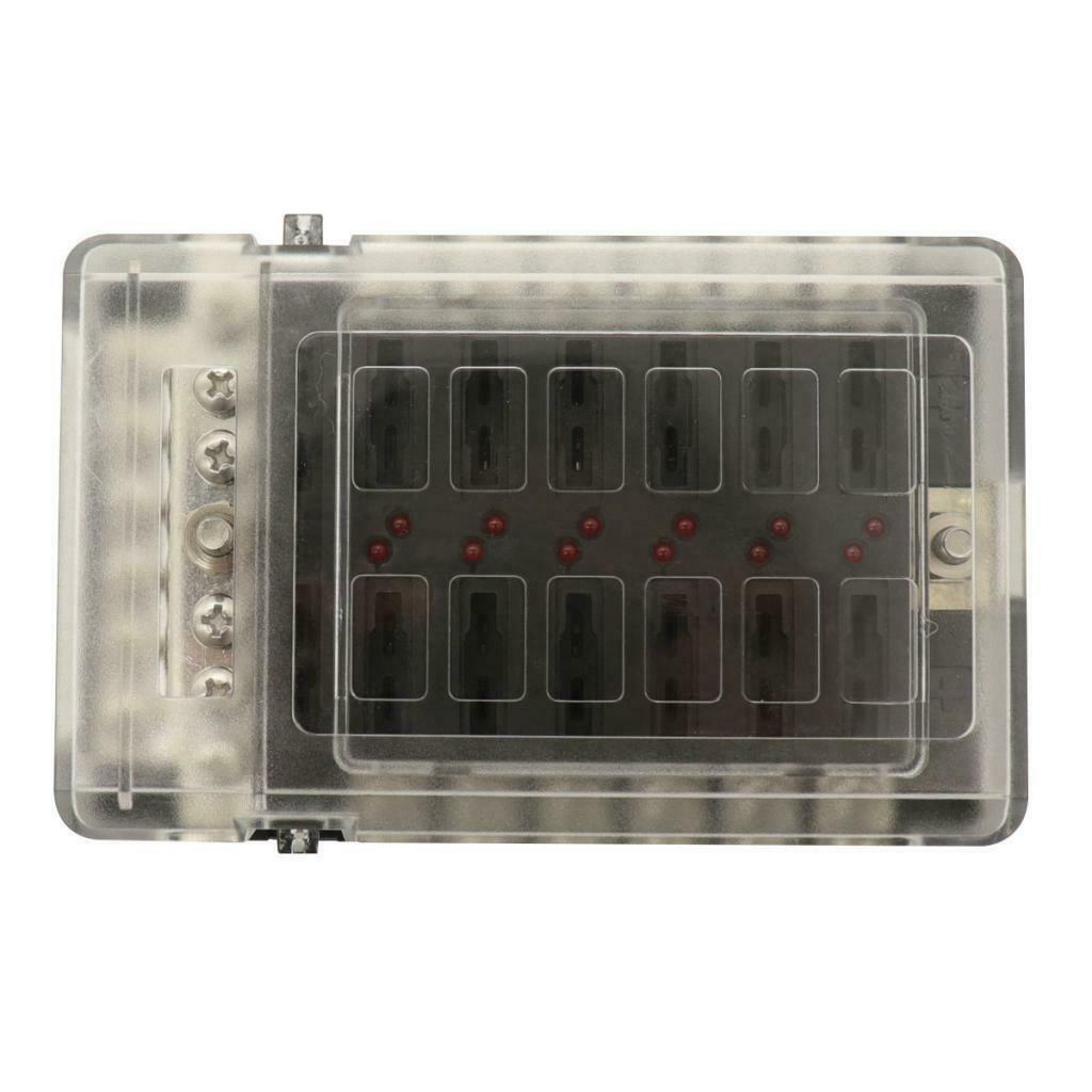12-Way Blade Fuse Box Block Holder LED Indicator 12V-32V Auto Marine Car Boat