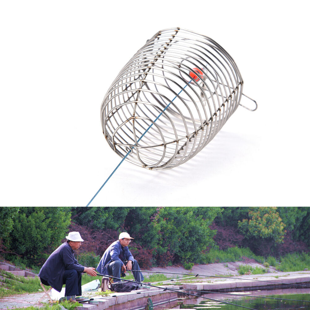 Cage Fishing Trap Basket Feeder Holder Stainless Steel Wire Fishing Lur.l8