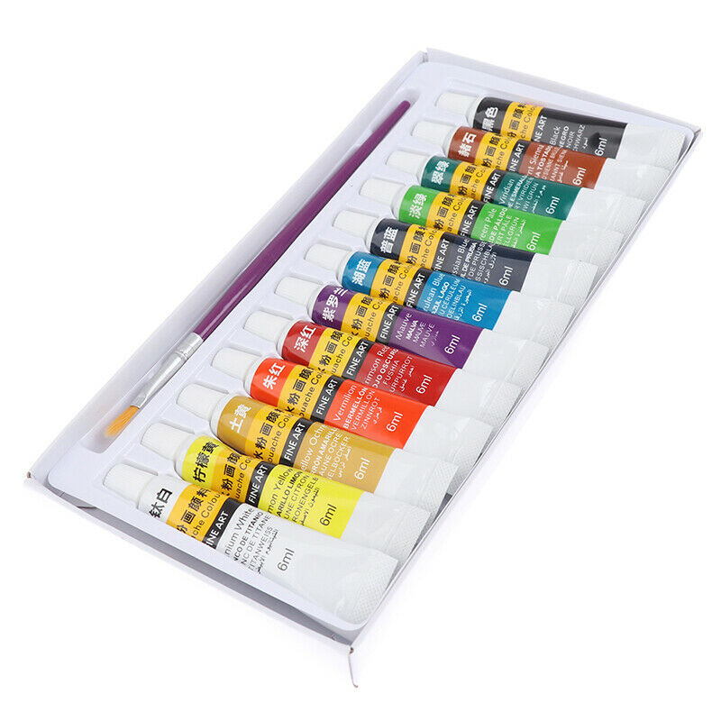 6 ML 12 Color Professional Acrylic Paint Watercolor Set Hand Wall Painting Brush