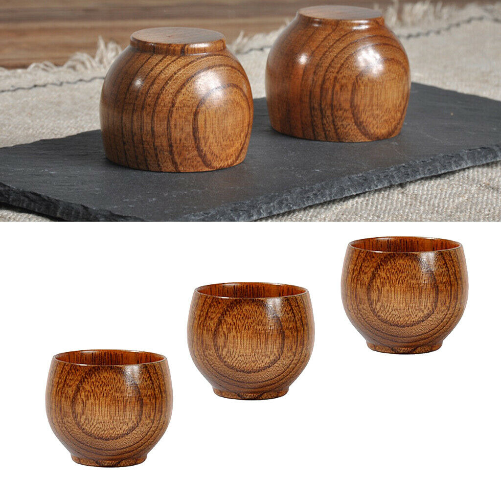 3x  Wooden Cup Handmade Natural Wood Coffee Tea Beer Juice Milk Mug 50ml