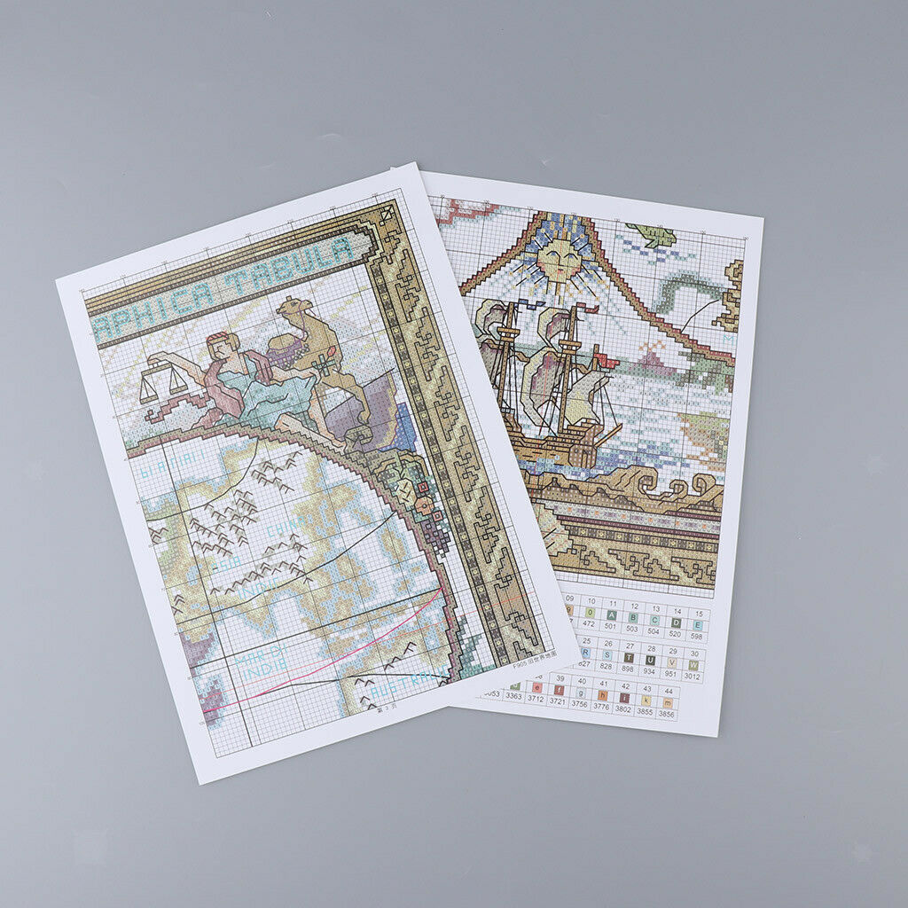 14CT 51x42cm Old World Map Stamped Cross Stitch Kit Needlework for Beginners