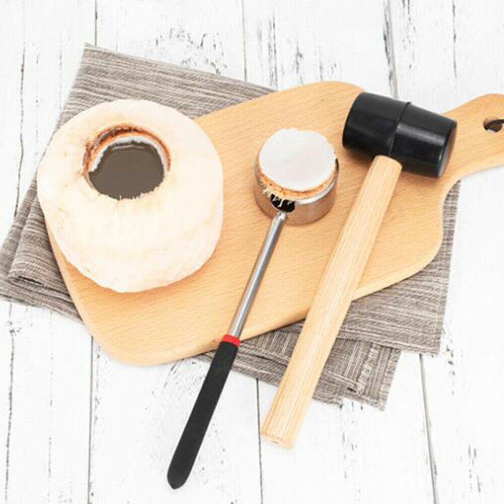 Coconut Bottle Opener Coconuts Tool Set With Hammer + Meat Removal Scraper