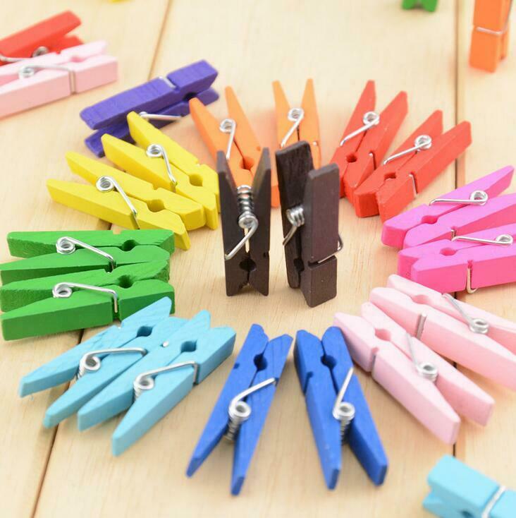 40X DIY Multicolor Wooden Clothe Photo Paper Peg Clothespin Craft Clips 35mm