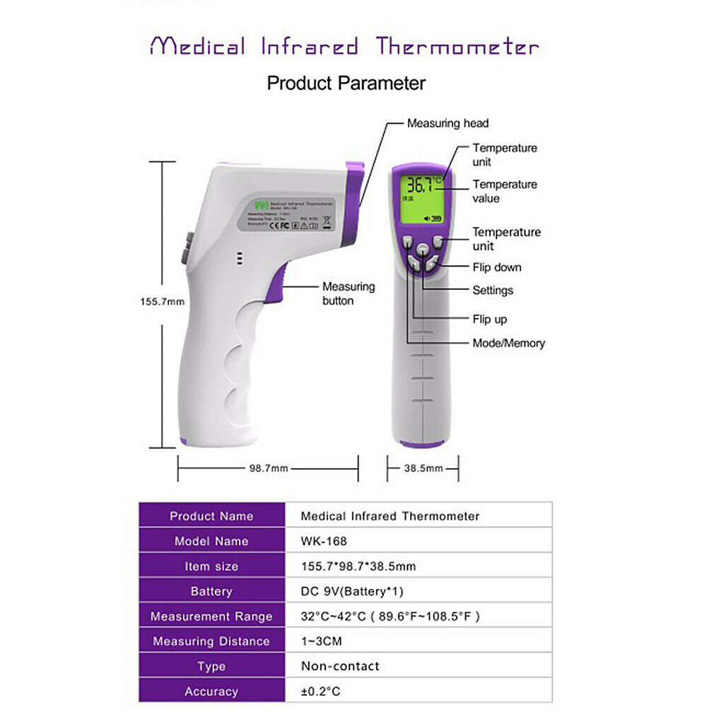 Baby Kids Forehead Thermometer LCD No Touch Body Fever Alarm Temp Measure