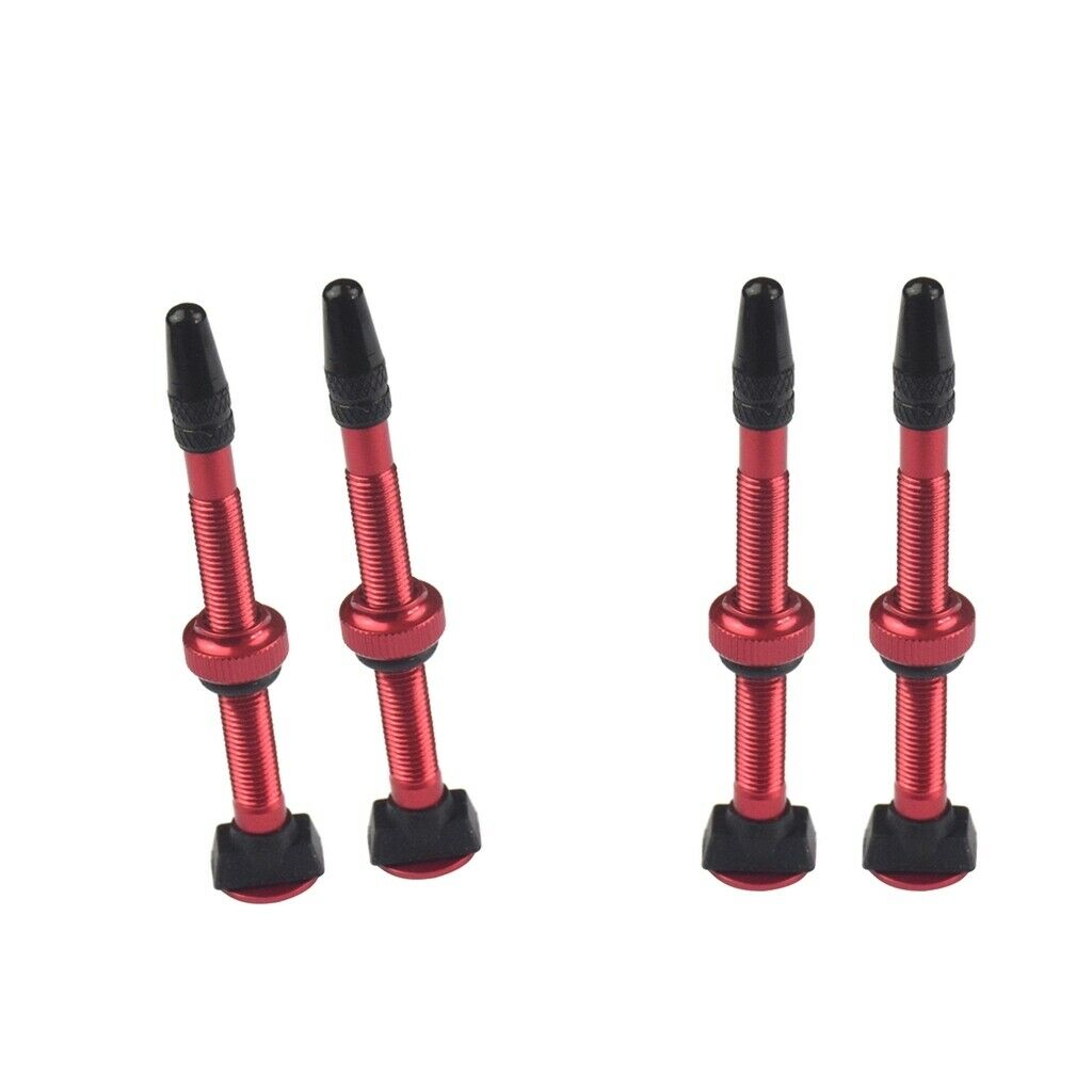 4Pcs Alloy 60mm Red Mountain Bike Tubeless Presta Valve Stem Kit Universal