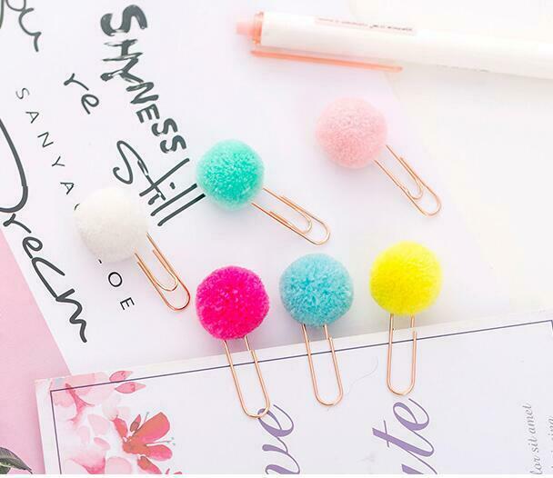 10X Mixed Hairball Metal Paper Clip Bookmark Stationery decoration paper clip