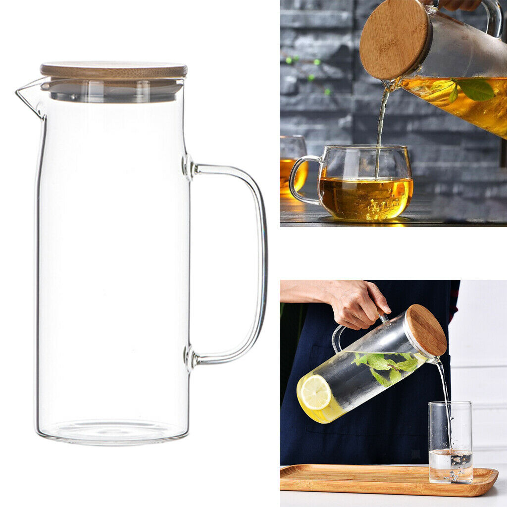 Glass Kettle with Lid for Water Iced Tea Milk Coffee Juice Serving 20x8cm A