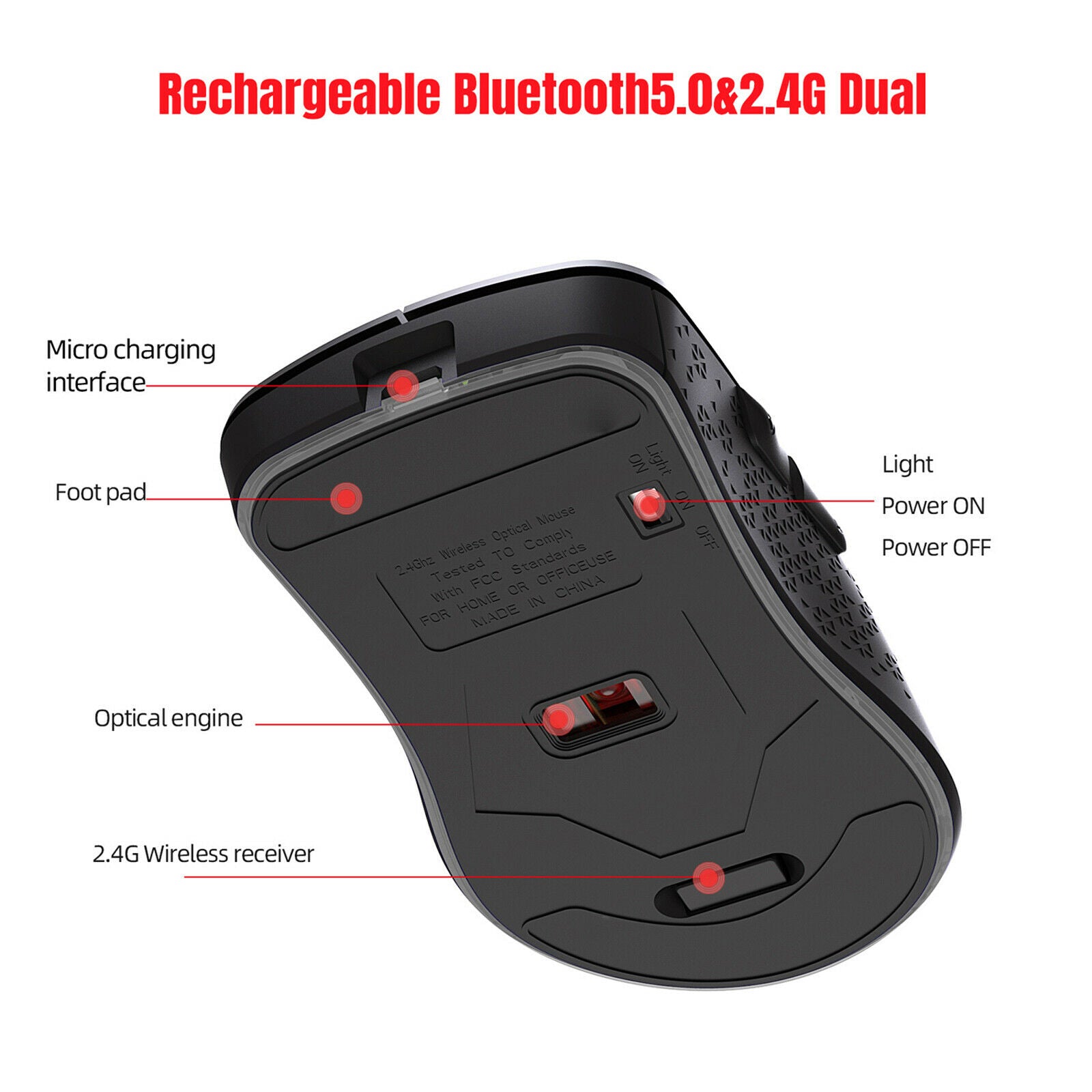 Bluetooth Mouse Cordless with USB Receiver for Laptop 6 Button Portable