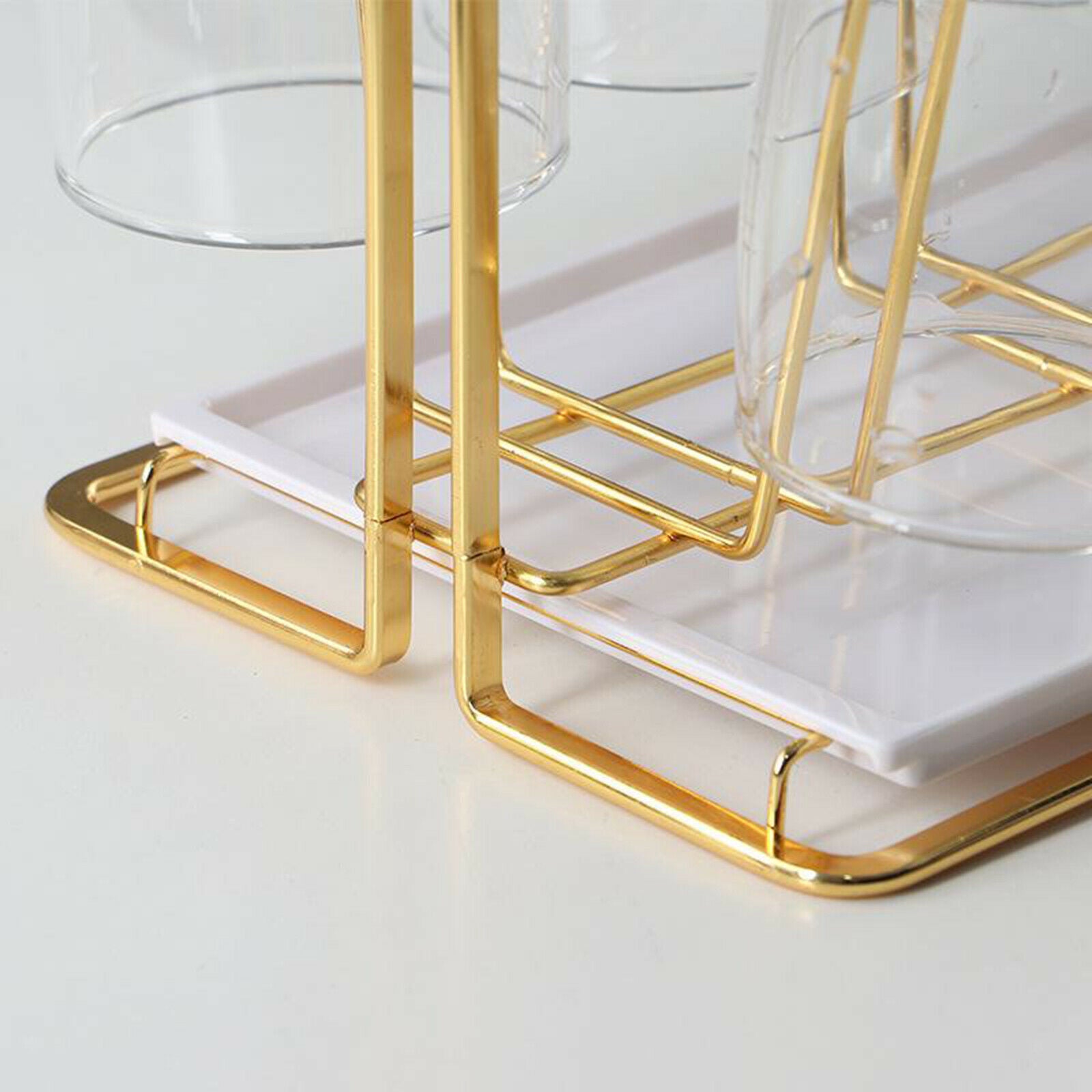 Luxury Golden Cup Drying Rack Hooks Drainer Holder Glasses Bottles Organizer