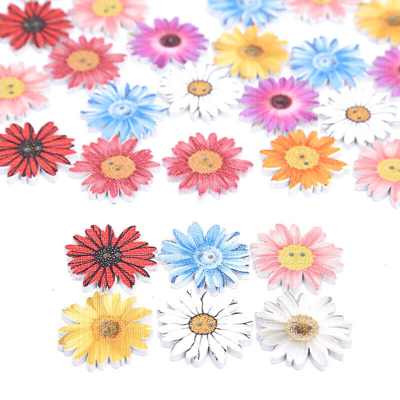 50pcs Flower Series Wood Buttons Sewing Scrapbooking  DIY Clothing Wooden DY XC