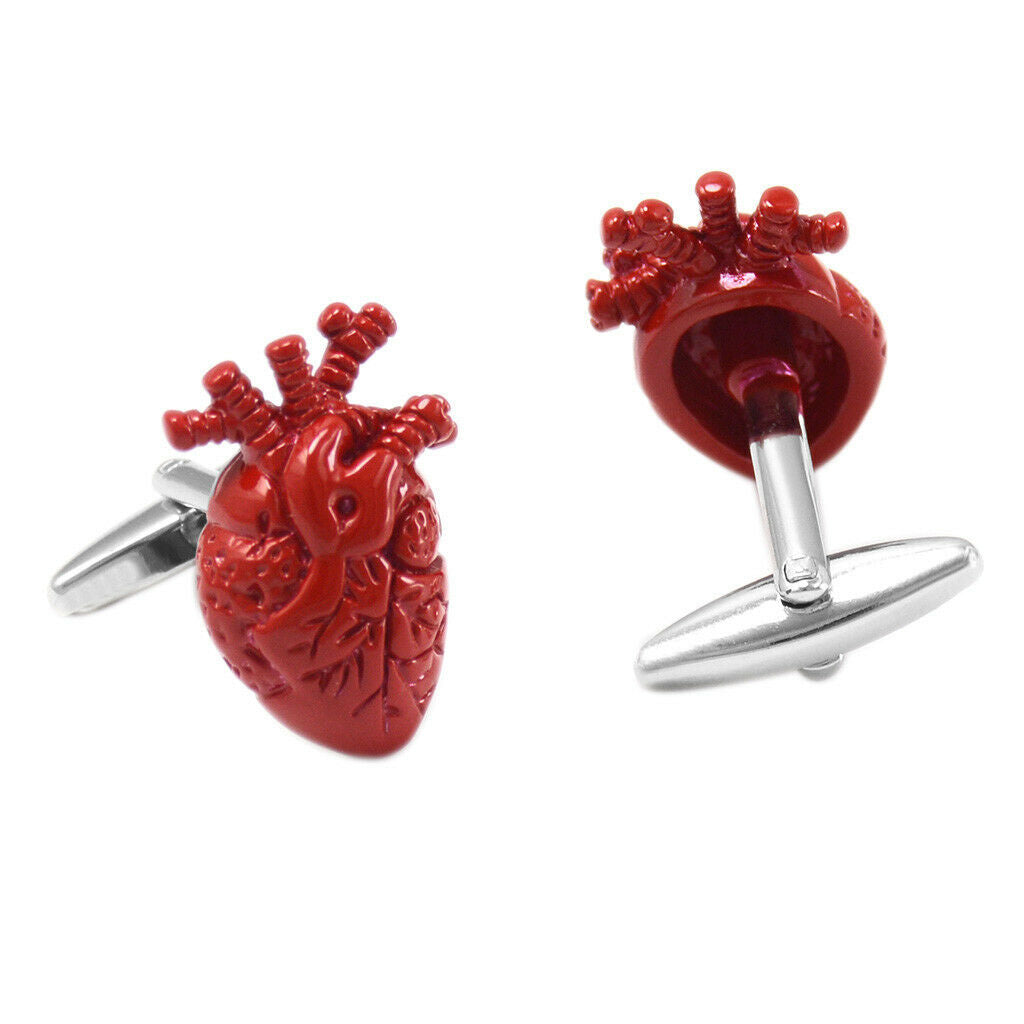 Men's Cufflinks Red Bloody Heart Shape Doctor Shirt Button Novelty Cuff Link