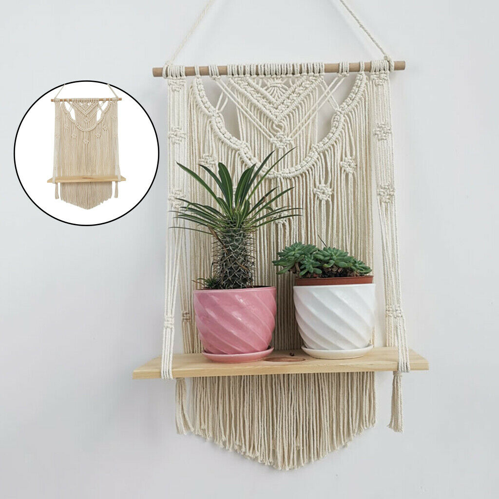 Macrame Rustic Fabric Shelf Mobile Tapestry Tassel Hanging Book Wall