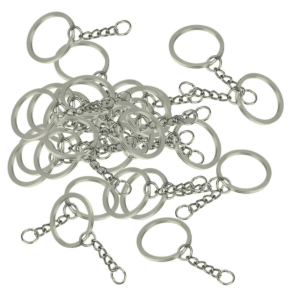 30 Pcs Alloy Split Keyring with Chains 28mm