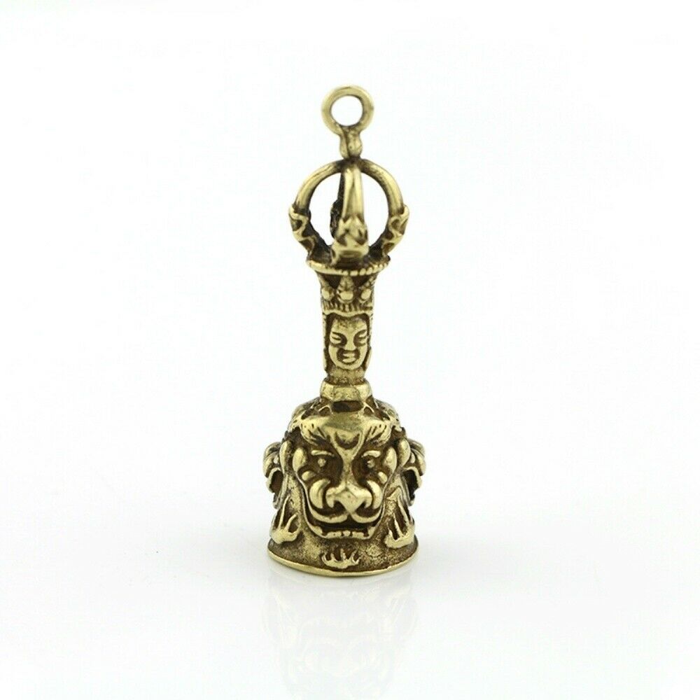 Retro Brass Feng Shui Pendant Keychain Charm Chinese Lucky Lion Bell Chime