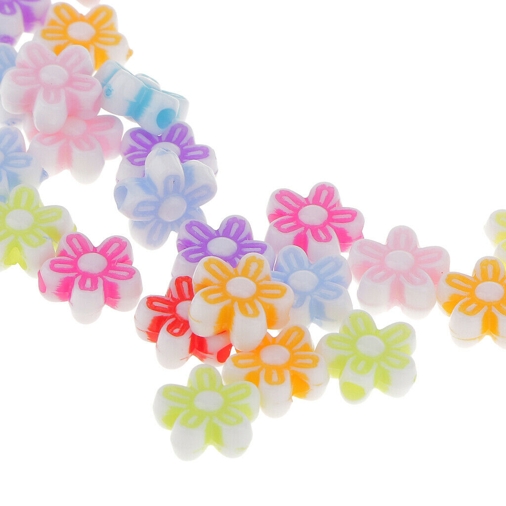 100pc 8mm FLOWER Acrylic Spacer Beads PASTEL COLORS Mixed Assorted DIY Craft