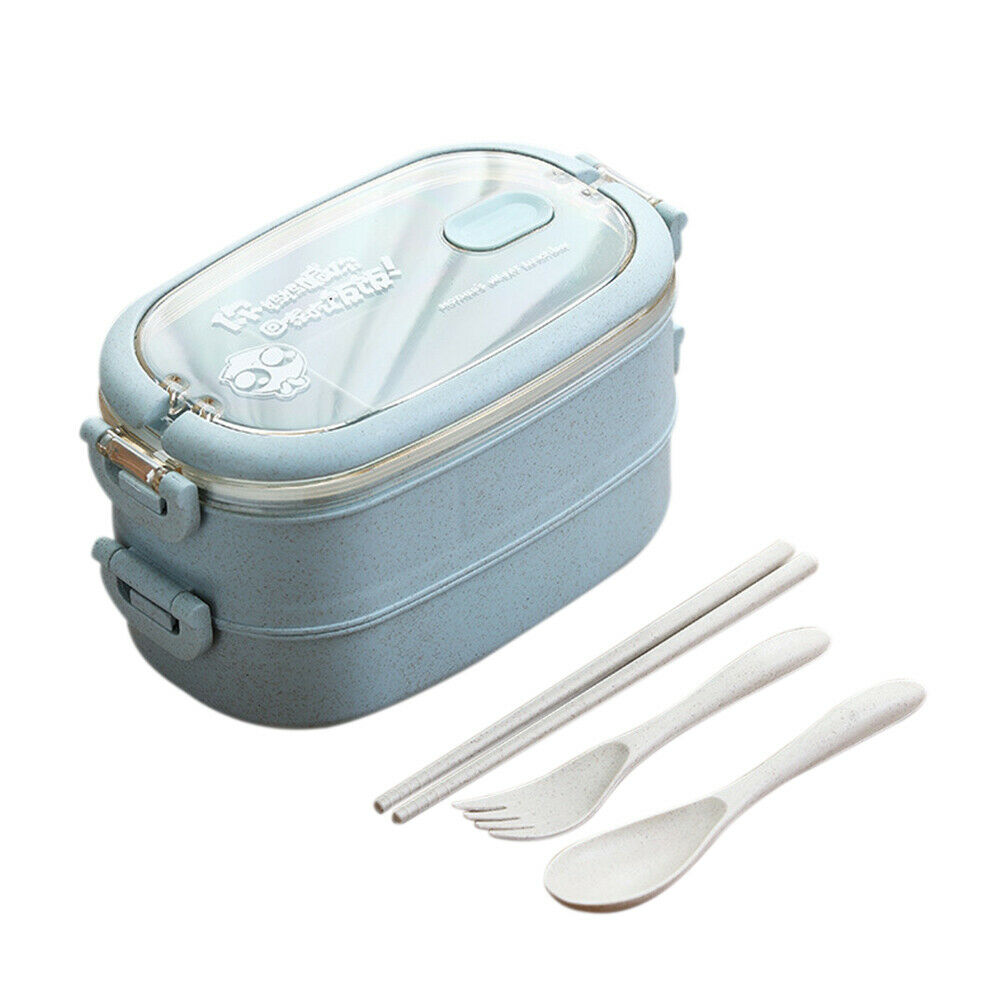 Double Layer Lunch Box Portable Division Sealing Bento Box with Tableware @