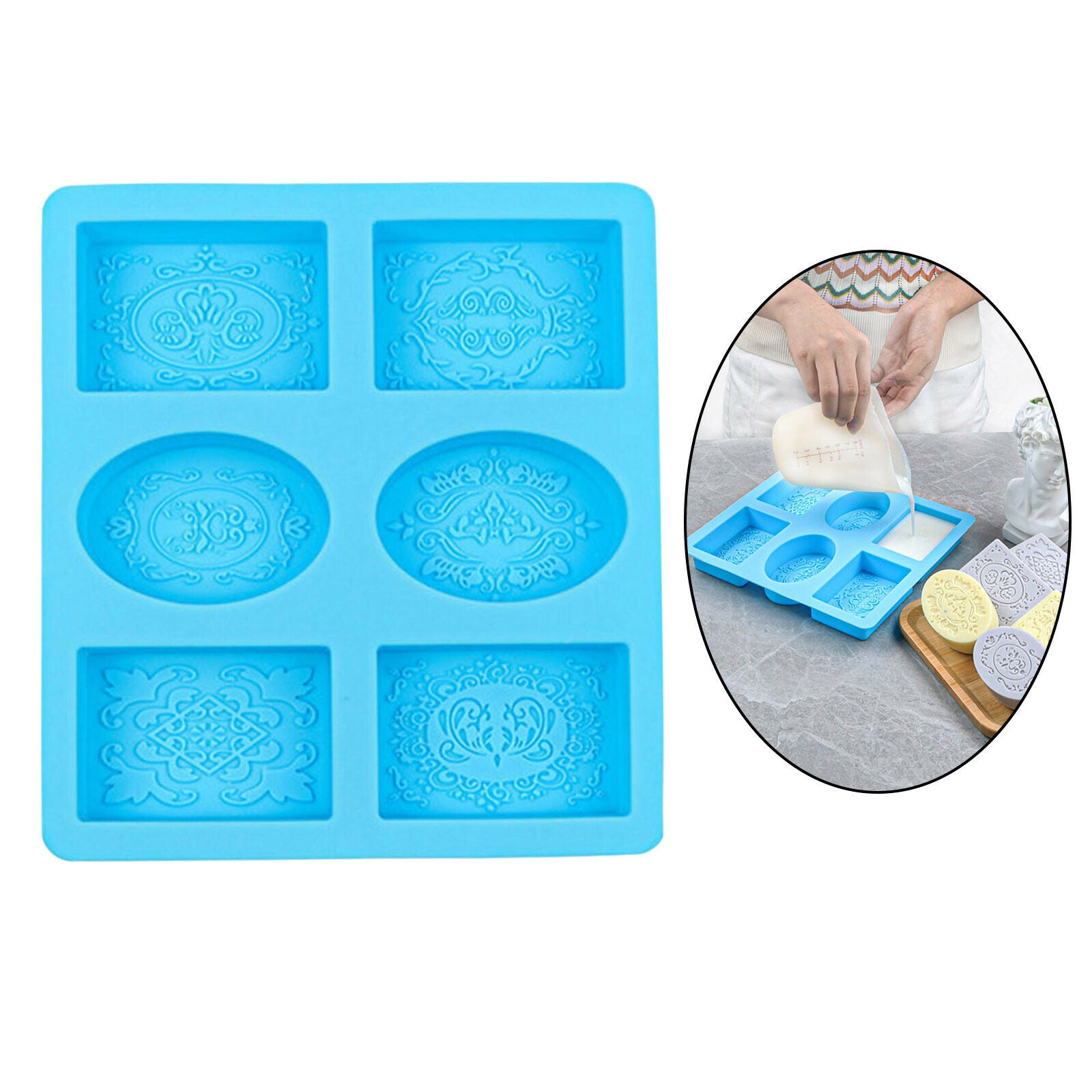 6 Cavity Oval Square Silicone Soap Bar Mould Muffin Cups Cake Baking Mold
