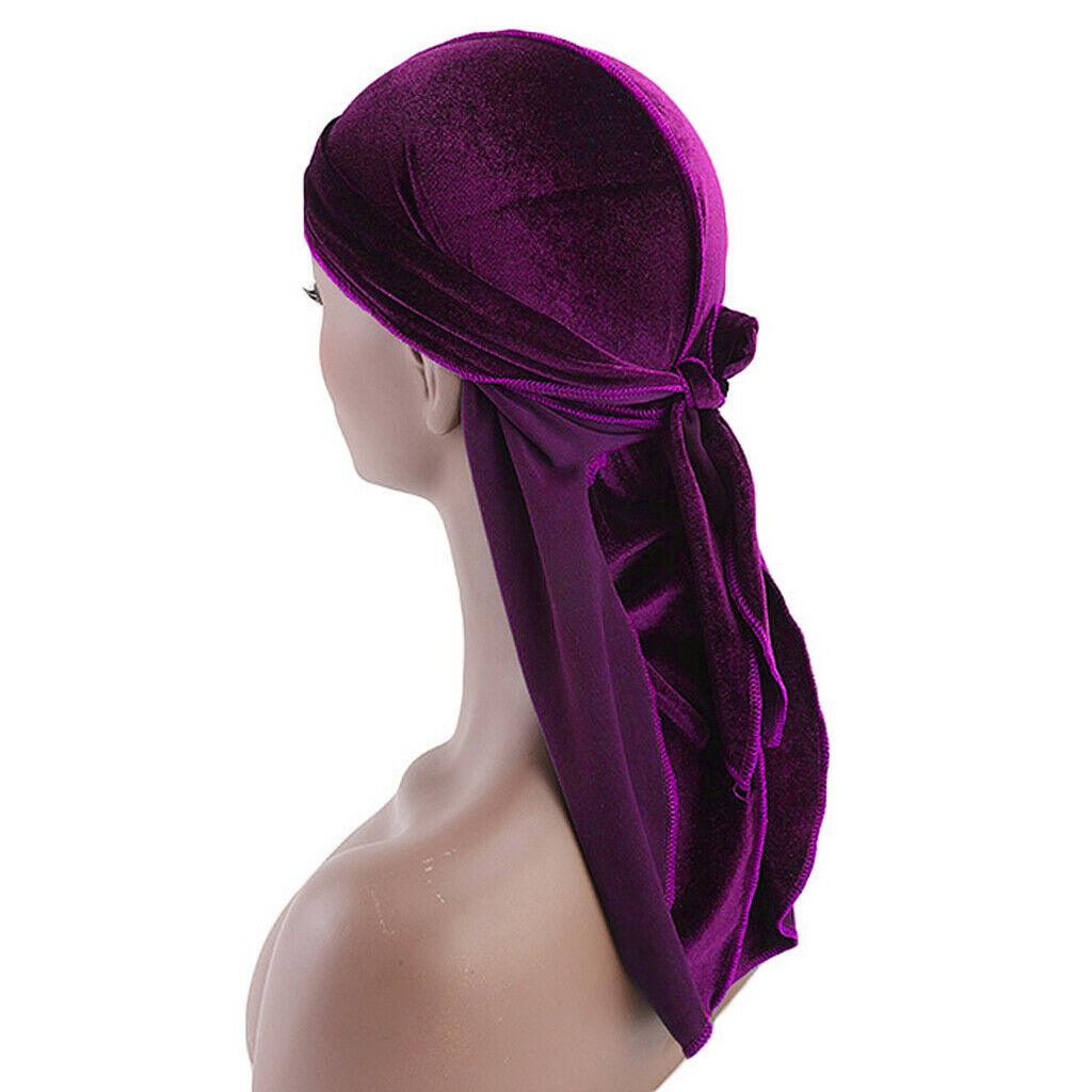 2Pack Unisex Fashion Velvet Bandana Hat Long-Tail Muslim Headwrap Chemo Hat