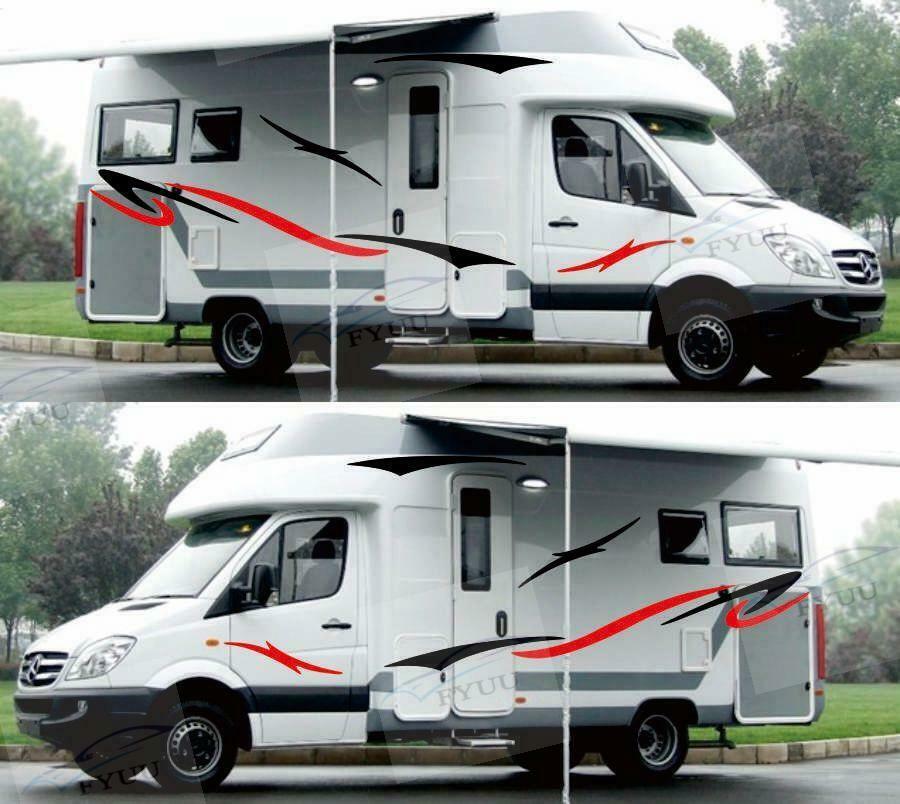 2x Car Stickers Kits Stripes Graphics Styling For Caravan Trailer RV Black + Red