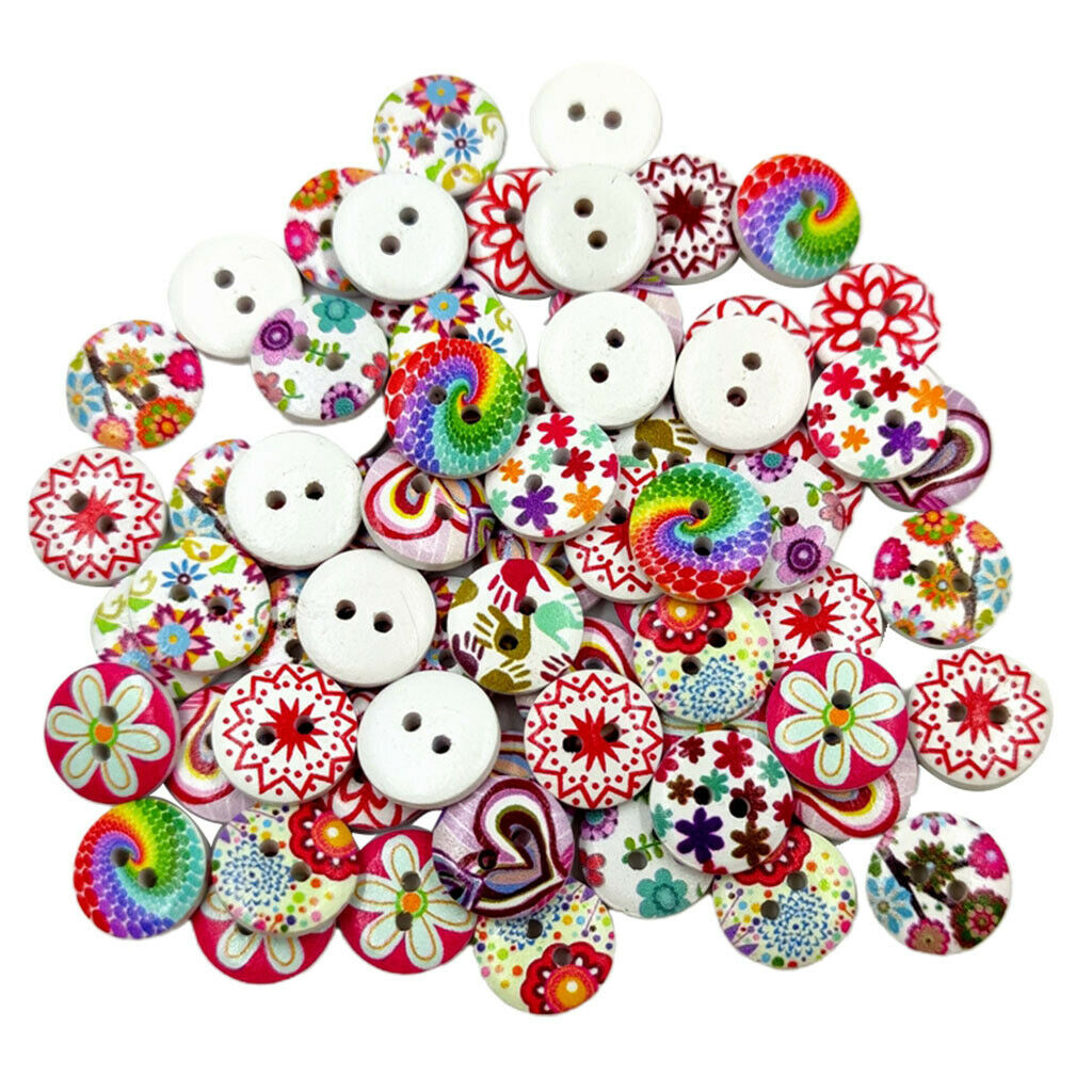 100x 2 Holes Wood Buttons Decorative Button Clothing Decor DIY Crafts 15mm