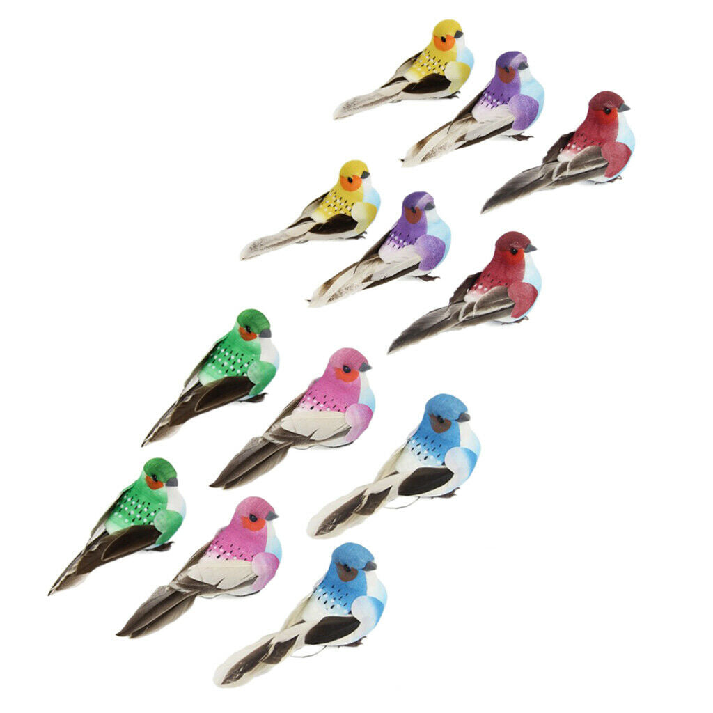 12x Colourful Artificial Foam Birds DIY Craft Garden Ornaments Party Decor