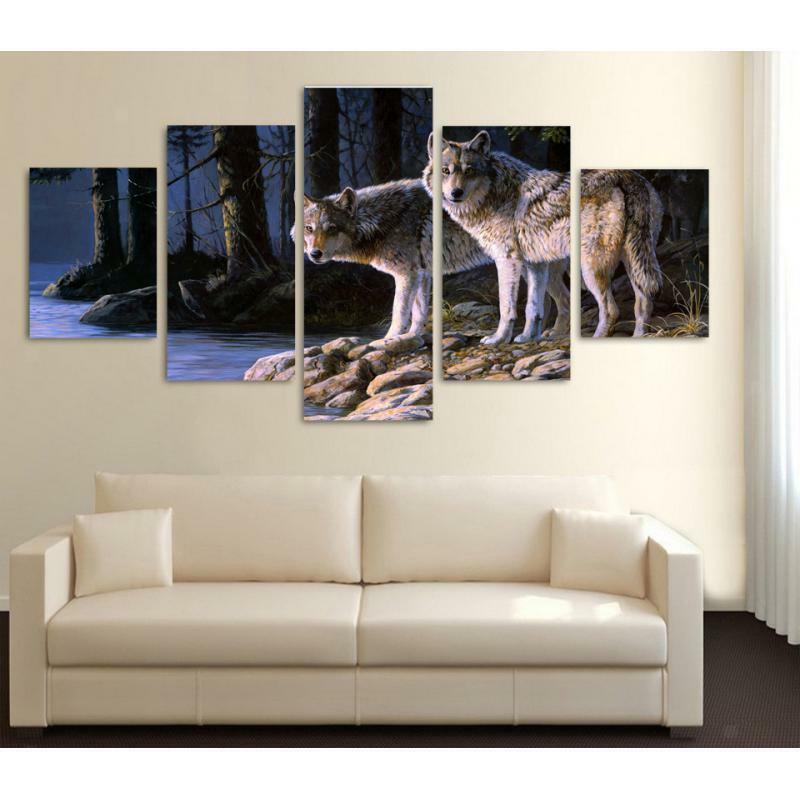 5 Panels Large Canvas Pictures Wall Art Prints Hanging Poster Wolf Couples S