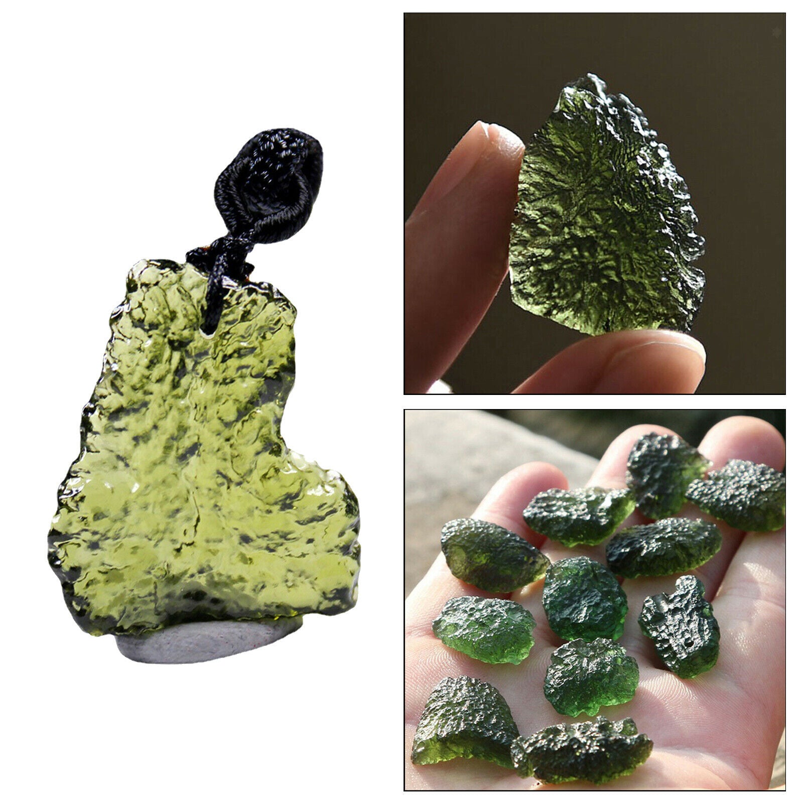 2X Beautiful Moldavite Crystal Aerolites Necklace Pendant with Lanyard 3-5g