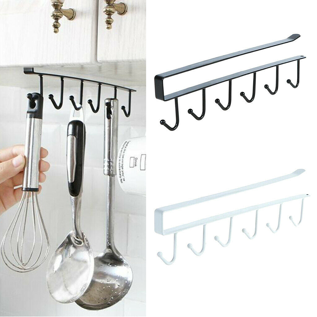Kitchen Cupboard Storage Shelf Holder 6 Hook Under Cabinet Rack Organiser